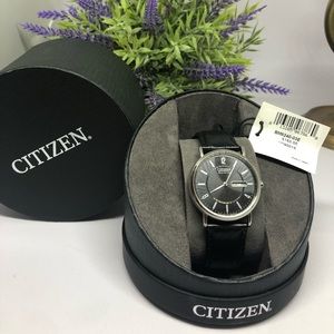 Men’s Citizen Watch Eco-Drive Solar Steel Silver Black Arm Band Water Resistant